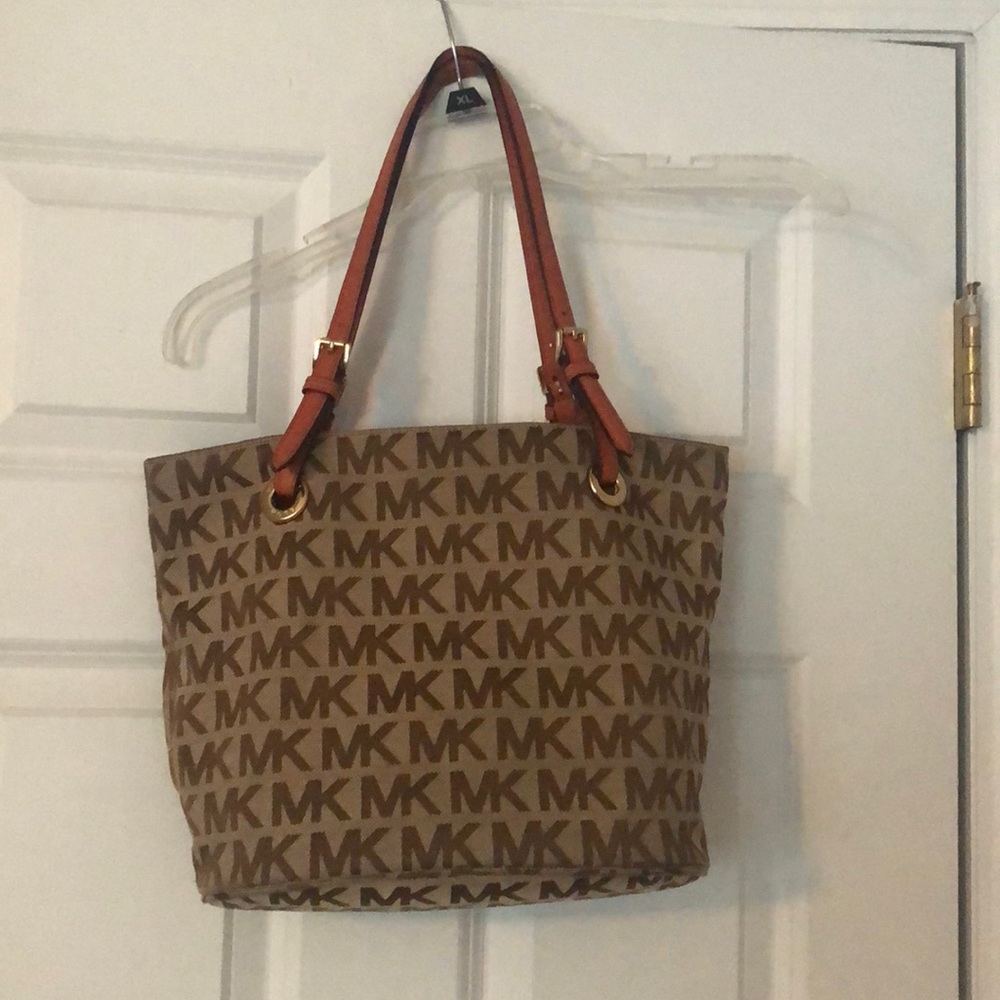 Michael Kors small tote, canvas with orange straps